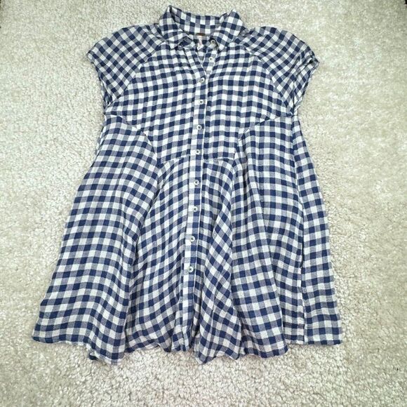 Free People New Spring Love Gingham Blue Plaid Tunic Top - Picture 2 of 11